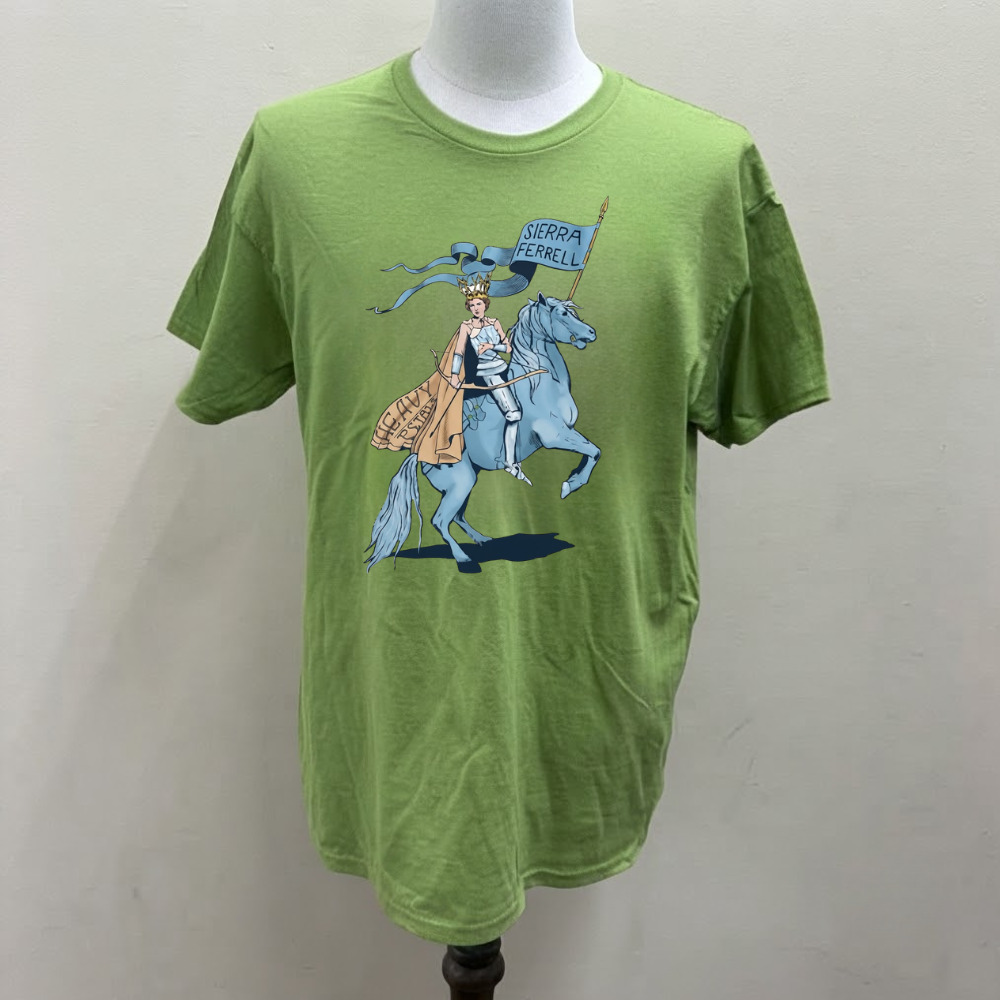 Sierra Ferrell Heavy Roses Knight On Blue Horse Flag Vintage Sage Green T-Shirt